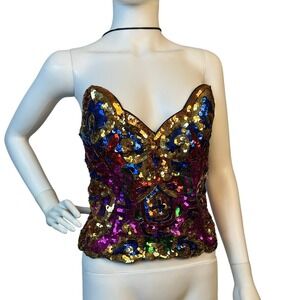 Vtg 80s Julie Duroche After Five Sequin Sleeveless Top Saks Sz 12 KC